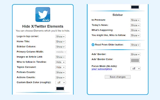 Hide X Twitter Elements ڈاؤن لوڈ کریں – سوشل میڈیا کو صاف بنائیں - Screenshot 1