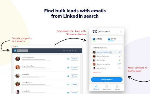 GetProspect Email Finder ڈاؤن لوڈ کریں – LinkedIn سے ای میلز تلاش کریں - Screenshot 1