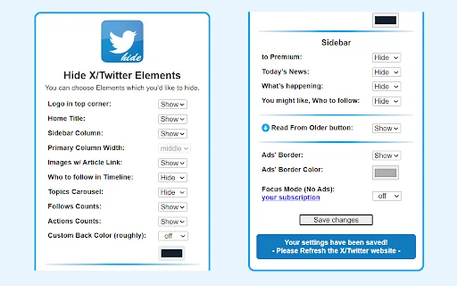 Hide X Twitter Elements ڈاؤن لوڈ کریں – سوشل میڈیا کو صاف بنائیں - Screenshot 2