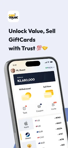 CardCosmic ڈاؤن لوڈ کریں – گفٹ کارڈز کی فوری اور محفوظ فروخت - Screenshot 1