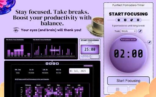 Purrfect Pomodoro Timer ڈاؤن لوڈ کریں – فوکس اور پروڈکٹیوٹی بڑھائیں - Screenshot 2