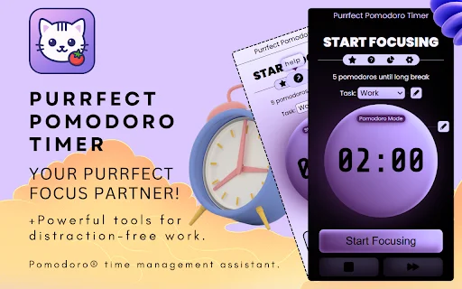 Purrfect Pomodoro Timer ڈاؤن لوڈ کریں – فوکس اور پروڈکٹیوٹی بڑھائیں - Screenshot 1