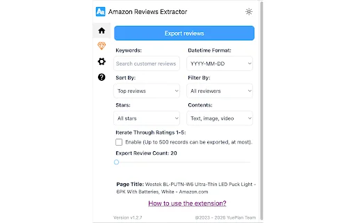 Amazon Reviews Extractor ڈاؤن لوڈ کریں – Amazon کے جائزے CSV میں محفوظ کریں - Screenshot 2