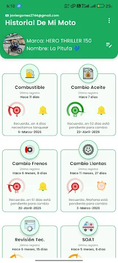 Historial Moto Mantenimiento ڈاؤن لوڈ کریں – موٹر سائیکل کی دیکھ بھال - Screenshot 1