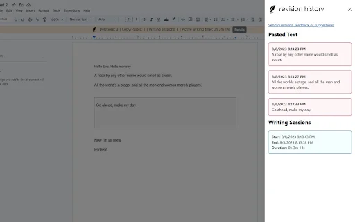 Revision History ڈاؤن لوڈ کریں – گوگل ڈاکس کے لیے تحریری عمل ٹریک کریں - Screenshot 2