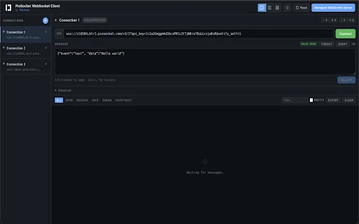 PieSocket WebSocket ٹیسٹ کلائنٹ ڈاؤن لوڈ کریں – ریئل ٹائم ڈیبگنگ - Screenshot 1