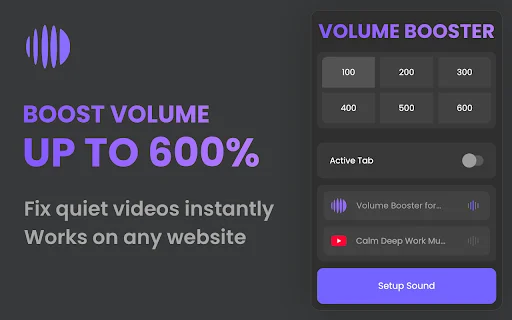 Volume Booster 600% ڈاؤن لوڈ کریں – کروم کے لیے بہترین ساؤنڈ بوسٹر - Screenshot 1