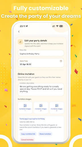 Fiesta: Party Invitation Plan ڈاؤن لوڈ کریں – دعوت نامے اور RSVP - Screenshot 4