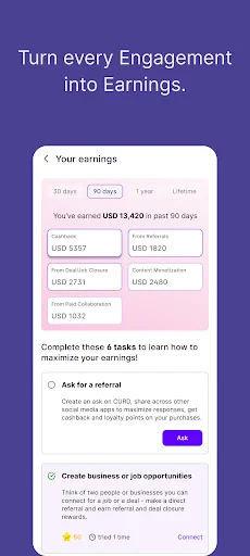CURD ایپ ڈاؤن لوڈ کریں – ریفرل اور سوشل نیٹ ورکنگ کے لیے بہترین ایپ - Screenshot 5