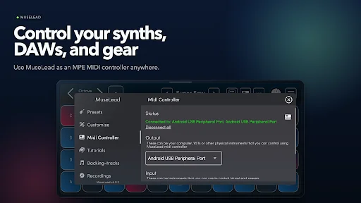 MuseLead Synthesizer ڈاؤن لوڈ کریں – اینڈرائیڈ کے لیے بہترین MPE MIDI کنٹرولر - Screenshot 3