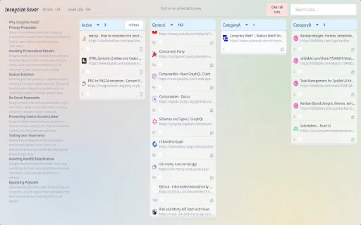 Incognito Saver ڈاؤن لوڈ کریں – پرائیویٹ ٹیبز محفوظ اور بحال کریں - Screenshot 1