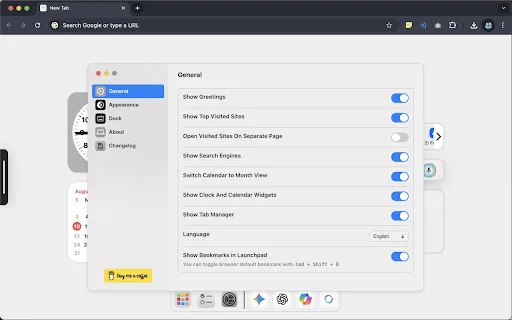 Mac New Tab ڈاؤن لوڈ کریں – macOS اسٹائل براؤزر ہوم پیج - Screenshot 3