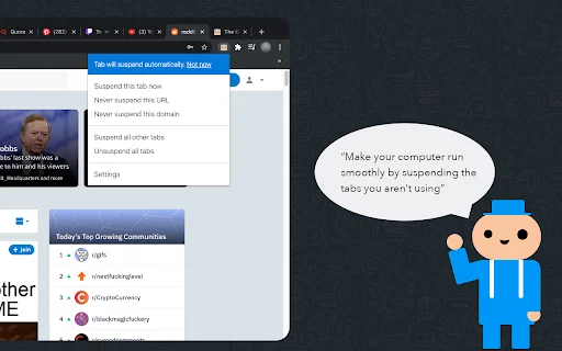 The Great Suspender Reloaded ڈاؤن لوڈ کریں – کروم براؤزر کی رفتار بڑھائیں - Screenshot 1