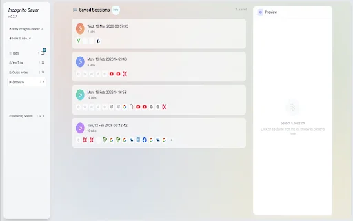 Incognito Saver ڈاؤن لوڈ کریں – پرائیویٹ ٹیبز محفوظ اور بحال کریں - Screenshot 2