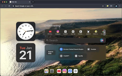 Mac New Tab ڈاؤن لوڈ کریں – macOS اسٹائل براؤزر ہوم پیج - Screenshot 1