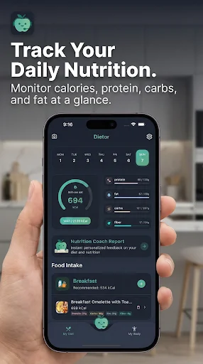 Dietor – AI Calorie Counter ایپ ڈاؤن لوڈ کریں – فٹنس اور ڈائٹ ٹریکر - Screenshot 1