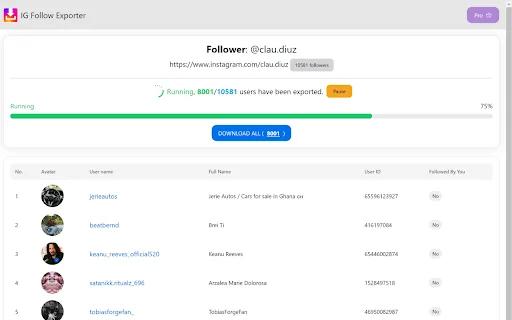 IG Followers Exporter ڈاؤن لوڈ کریں – انسٹاگرام ڈیٹا ایکسپورٹ کریں - Screenshot 2