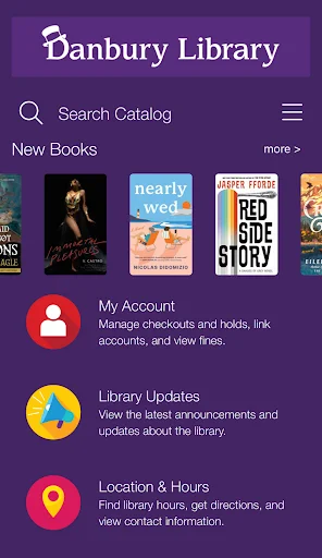 Danbury Library ایپ ڈاؤن لوڈ کریں – کتابوں کی تلاش اور اکاؤنٹ کا انتظام - Screenshot 1